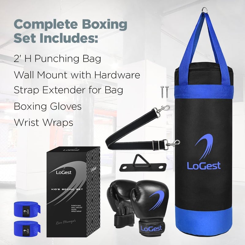 Logest Punching Bag for Kids Boxing Set - Suitable for Kids Punching Bags 3-8 Years of Age - Boxing Gloves & Hand Wraps Included - Youth Children Boxing MMA Kickboxing Muay Thai Karate Punching Bag - Image 2